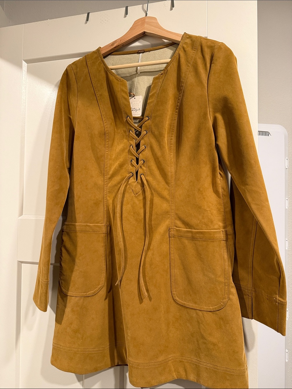 Free People Camel Lace-Up Suede Dress
